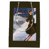 Frau im grünen Skifahren-Plakat Mittlere Geschenktüte (Rückseite)