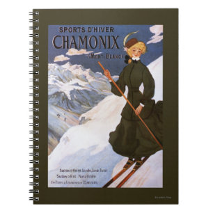 Frau im grünen Skifahren-Plakat Notizblock