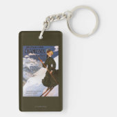 Frau im grünen Skifahren-Plakat Schlüsselanhänger (Rückseite)