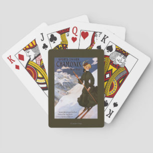 Frau im grünen Skifahren-Plakat Spielkarten