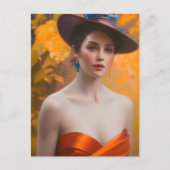 Frau im Herbst Postkarte (Vorderseite)