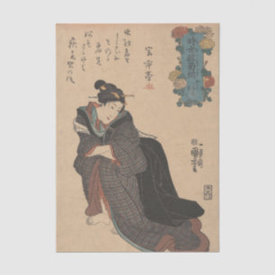 Frau im Karo-Kimono, Hände in die Hüften von Kuniy Seidenpapier