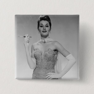 Frau im Kleid Button