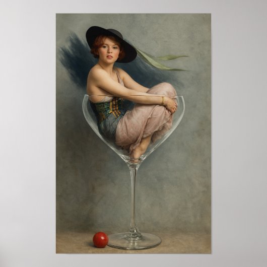 Frau im Martiniglas Poster (Vorne)