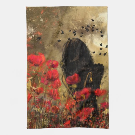 Frau im Mohnfeld Küchentuch (Vertikal)