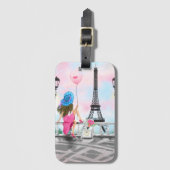 Frau im Pariser Eiffelturm Gepäckpräsent Gepäckanhänger (Vorderseite Vertikal)