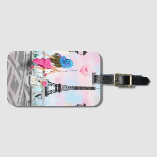 Frau im Pariser Eiffelturm Gepäckpräsent Gepäckanhänger (Vorderseite (Horizontal))