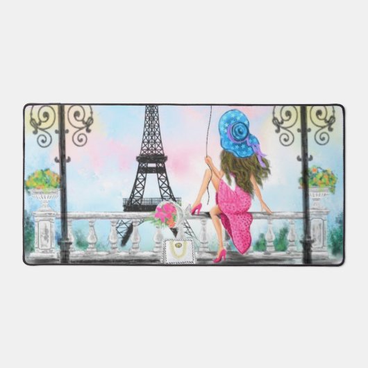 Frau im Pariser Eiffelturm Schreibtischunterlage (Vorderseite)