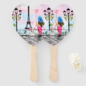 Frau im Pariser Hand-Fan-Eiffelturm Fächer (Vorne und Hinten)