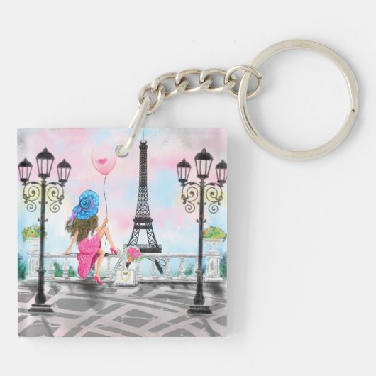 Frau im Pariser Schlüsselanhänger Eiffelturm (Rückseite)