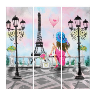 Frau im Pariser Triptych-Eiffelturm Triptychon