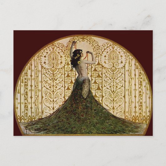 Frau im Pfauenrock Postkarte (Vorderseite)