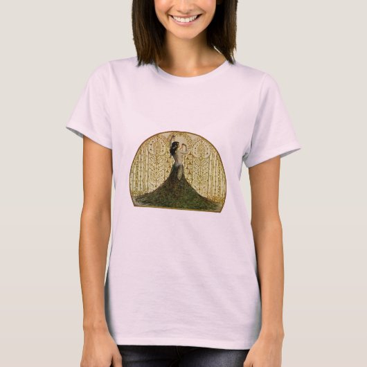 Frau im Pfauenrock T-Shirt (Vorderseite)
