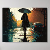 Frau im Regen Poster (Vorne)