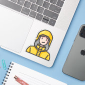 Frau im Regenmantel Aufkleber (Laptop mit iPhone)