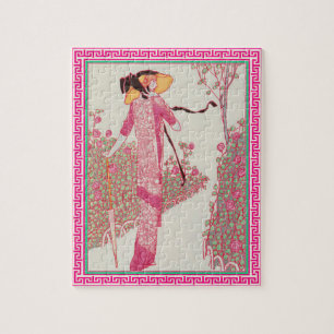 Frau im rosa Puzzle