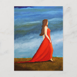 Frau im roten Kleid Postkarte