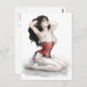 Frau im Roten Korsett Postkarte (Vorne/Hinten)