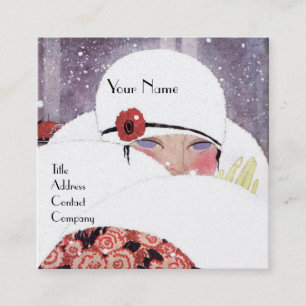 FRAU IM SCHNEE, WINTERSCHÖNHEIT FASHION MONOGRAMM QUADRATISCHE VISITENKARTE
