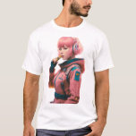 Frau im Science-Fiction-Stil T-Shirt<br><div class="desc">In diesem atemberaubenden Retro-Rendering wird die Szene mit einer Raumkomposition im Stil der Science-Fiction-Szene Set, mit einem Charakter im Animestil als Hintergrund. Die Hauptfigur ist eine 30-jährige Frau mit lebendigen rosa Haaren und stechenden gelben Augen, die eine schlanke Uniform der Föderation trägt. Das detaillierte Kunstwerk erfasst das Wesen der futuristischen...</div>