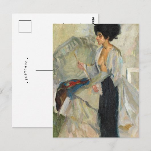Frau im Studio | Edward Cucuel Postkarte (Vorne/Hinten)