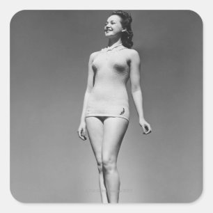 Frau im Swimsuit Quadratischer Aufkleber