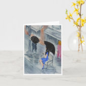 Frau im Tupfen-Kleid Karte (Gelbe Blume)