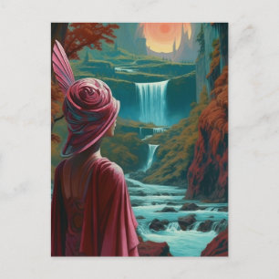 Frau im Wasserfall Postkarte