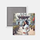 Frau in Ao Dai Vietnam Magnet (Vorderseite/Rückseite)