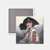 Frau in bestickter Bluse Magnet (Vorderseite/Rückseite)