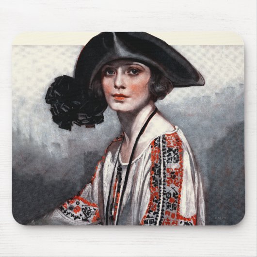 Frau in bestickter Bluse Mousepad (Vorne)