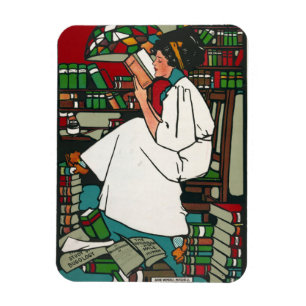 Frau in Bibliothek Magnet