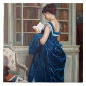 Frau in Blau, Buch lesen Fliese (Vorderseite)