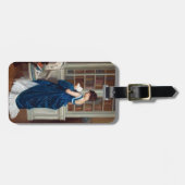 Frau in Blau, Buch lesen Gepäckanhänger (Vorderseite horizontal)