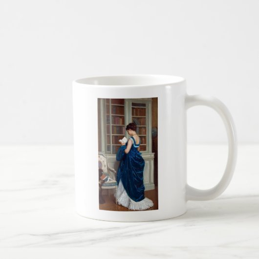 Frau in Blau, Buch lesen Kaffeetasse (Rechts)
