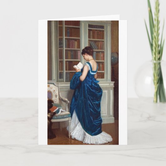 Frau in Blau, Buch lesen Karte (Vorderseite)