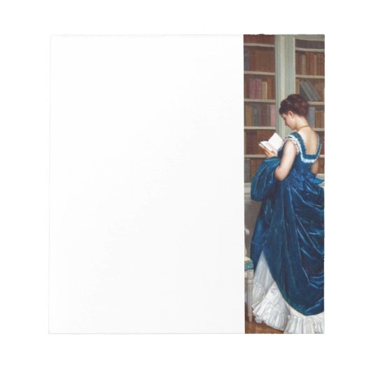 Frau in Blau, Buch lesen Notizblock (Vorderseite)