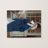 Frau in Blau, Buch lesen Puzzle (Horizontal)