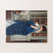 Frau in Blau, Buch lesen Puzzle (Horizontal)