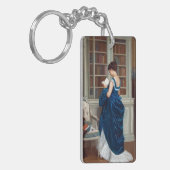 Frau in Blau, Buch lesen Schlüsselanhänger (Vorderseite links)