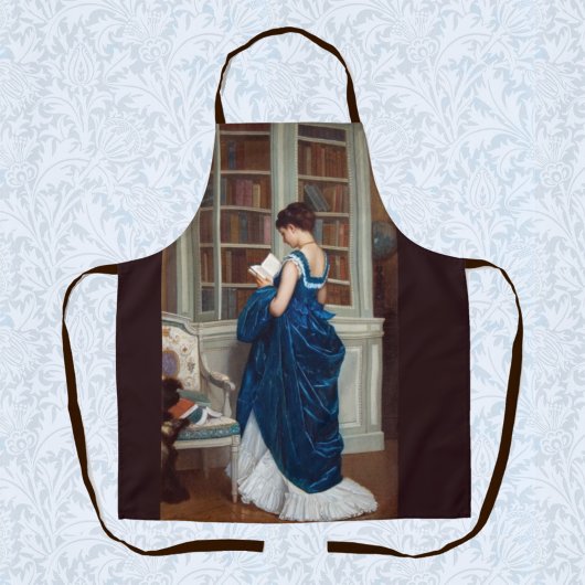 Frau in Blau, Buch lesen Schürze