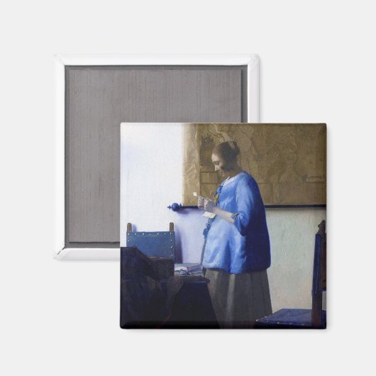 Frau in Blau, Johannes Vermeer Magnet (Vorderseite/Rückseite)
