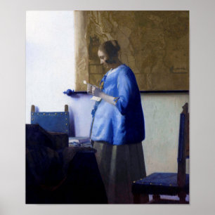 Frau in Blau, Johannes Vermeer Poster