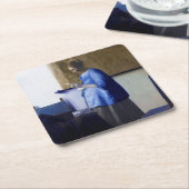 Frau in Blau, Johannes Vermeer Rechteckiger Pappuntersetzer (angewinkelt)