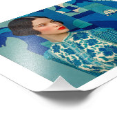 Frau in blaublühendem Kleid, Gemälde des blauen Pf Fotodruck (Ecke)