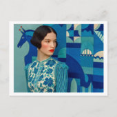 Frau in blaublühendem Kleid, Gemälde des blauen Pf Postkarte (Vorderseite)
