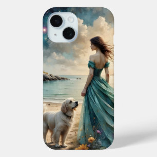 Frau in blauem Gewand am Strand mit Hund Case-Mate iPhone Hülle