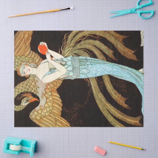 Frau in blauem Kleid Seidenpapier (Basteln)