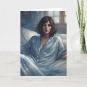 Frau in blauen Pyjamas leer Karte (Vorderseite)