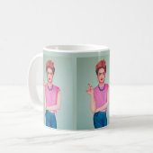 Frau in Blue Jeans Ölgemälde Kaffeetasse (Vorderseite Links)